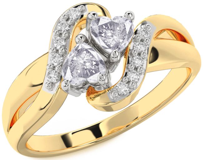 Salt & Pepper Diamond Gold Silver Two Heart Ring