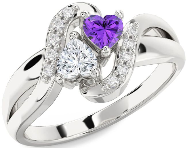 Diamond Silver Two Heart Promise Ring