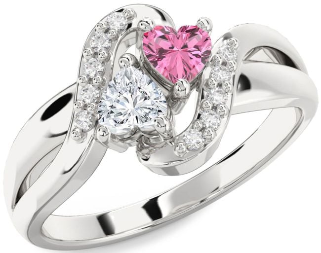 Diamond Silver Two Heart Promise Ring