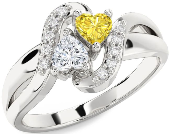Diamond Silver Two Heart Promise Ring