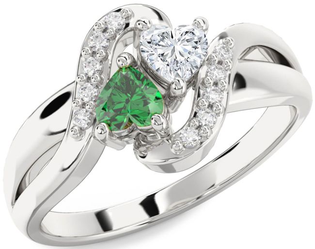 Diamond Silver Two Heart Promise Ring