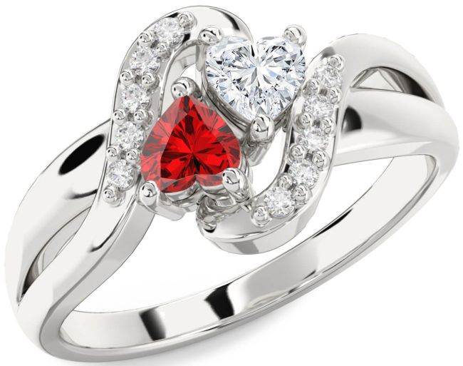 Diamond Silver Two Heart Promise Ring