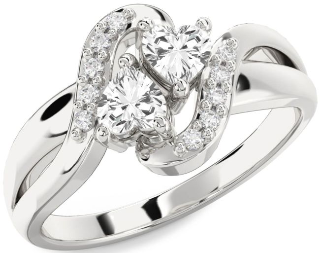 Diamond White Sapphire Silver Two Heart Ring