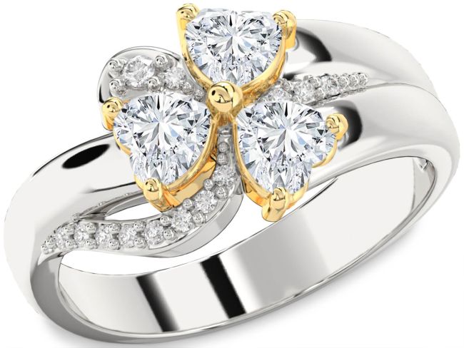 Diamond Silver & 10K gold Heart Flower Three Stone Ring