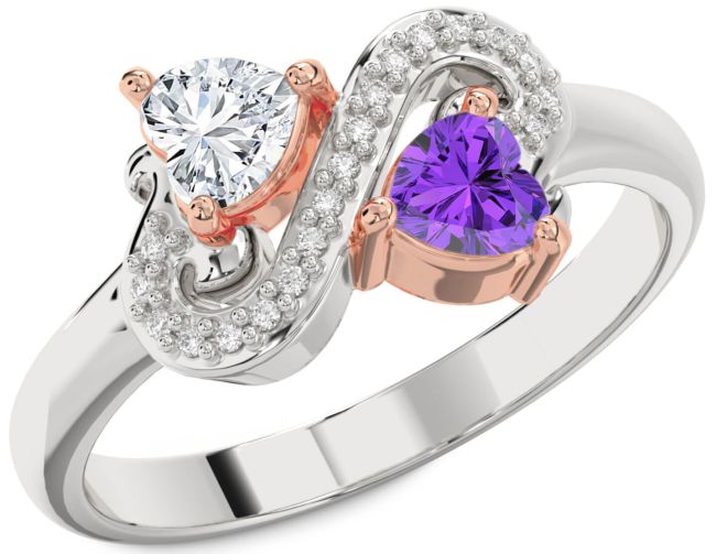 Diamond Silver & 10K Rose Gold Two Heart Promise Ring