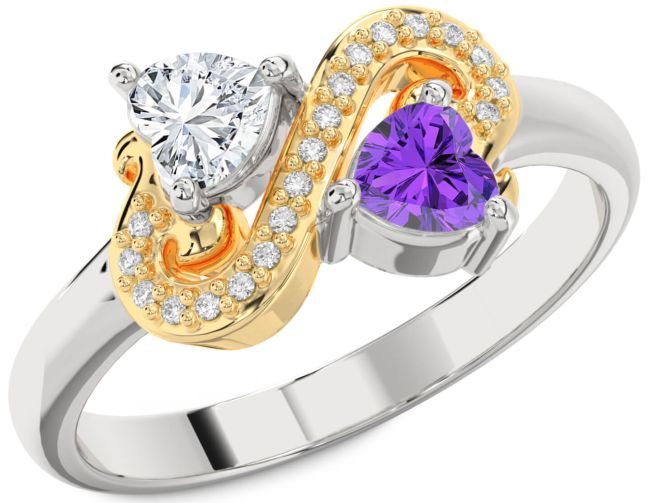 Diamond Silver & 10K gold Two Heart Promise Ring