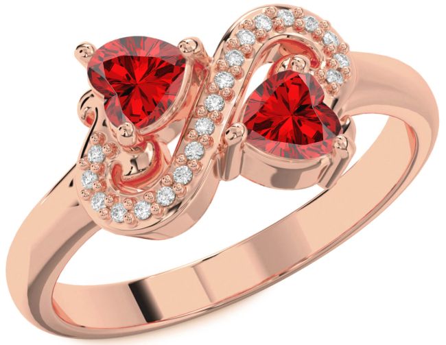 Diamond Ruby Rose Gold Two Heart Birthstone Ring