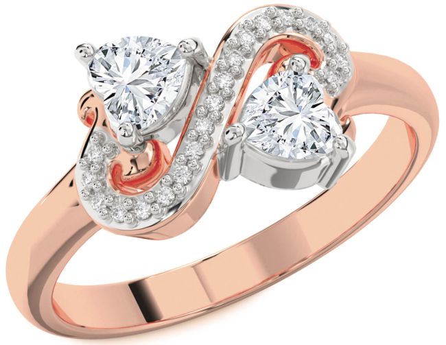 Diamond Rose Gold Silver Two Heart Ring