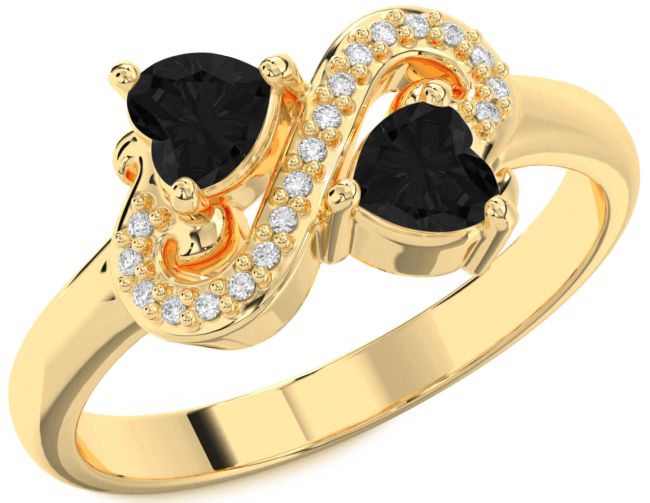 Black Diamond Gold Two Heart Ring