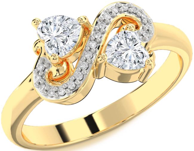 Diamond Gold Two Heart Ring