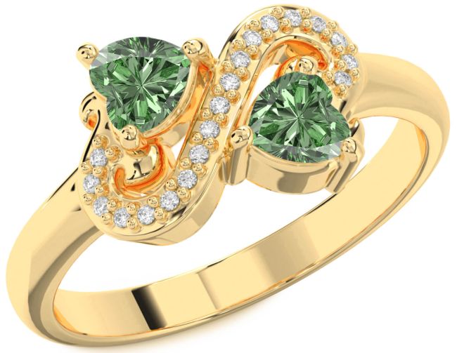 Green Diamond Gold Two Heart Ring