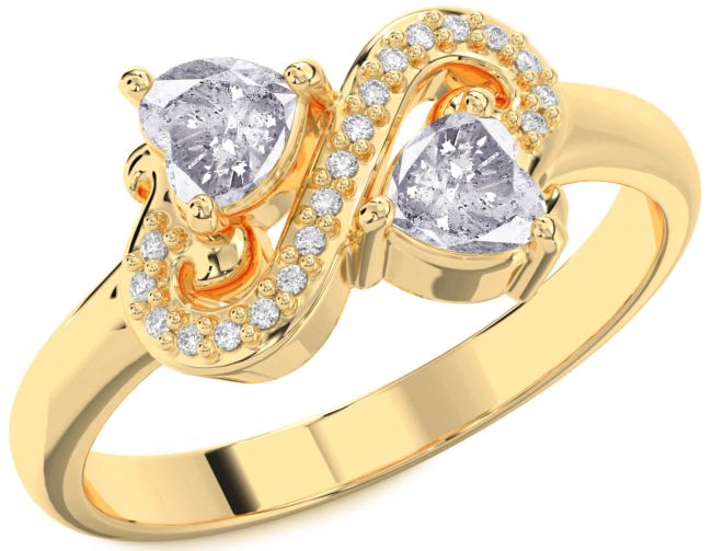 Salt & Pepper Diamond Gold Two Heart Ring