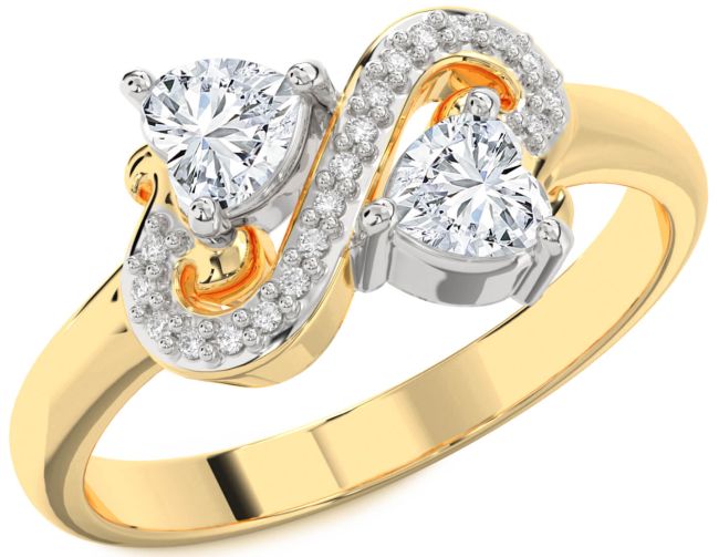 Diamond White Yellow Gold Two Heart Ring