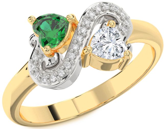Diamond Gold Silver Two Heart Promise Ring