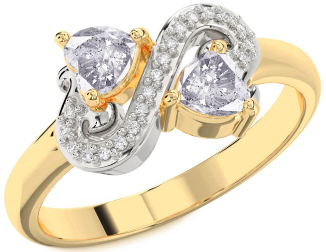 Salt & Pepper Diamond Gold Silver Two Heart Ring