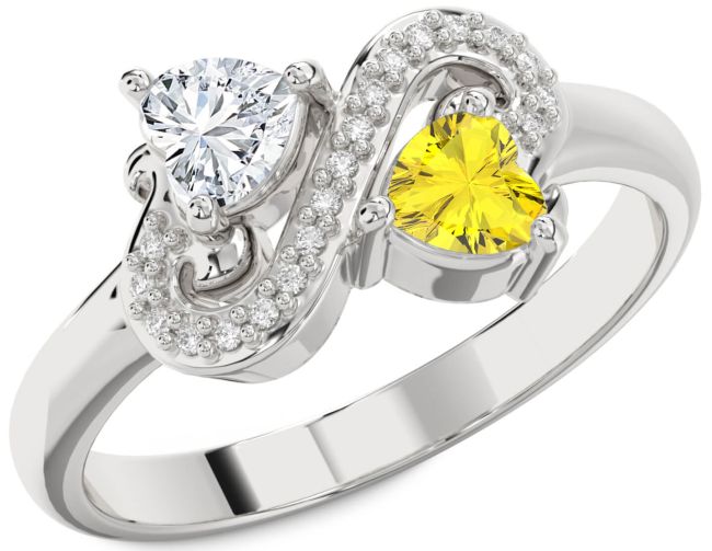 Diamond Silver Two Heart Promise Ring