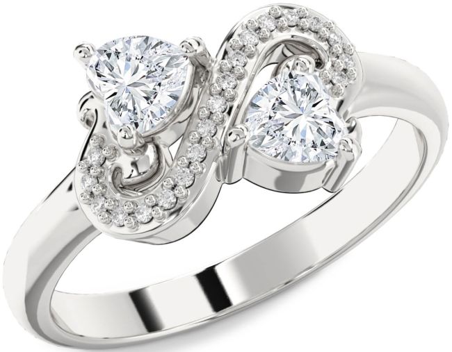 Diamond Silver Two Heart Ring