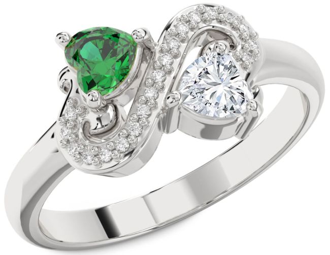 Diamond Silver Two Heart Promise Ring