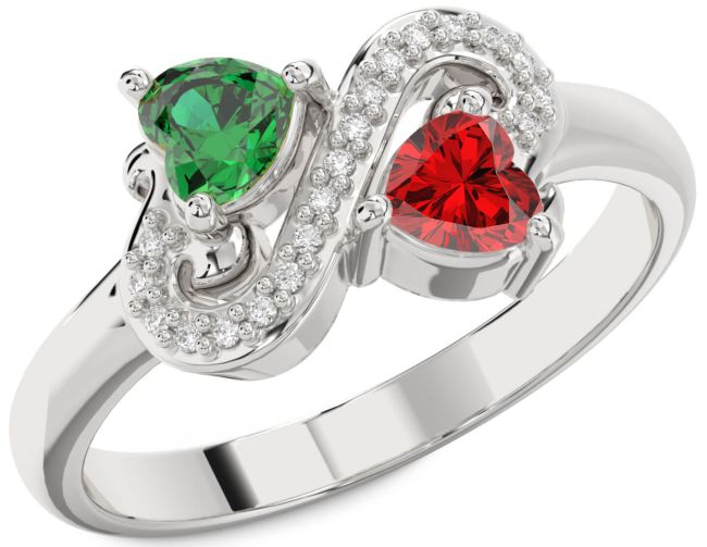 Diamond Silver Two Heart Promise Ring