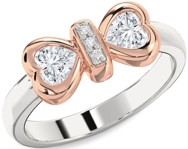 Diamond Platinum & Rose Gold Bow Two Heart Ring