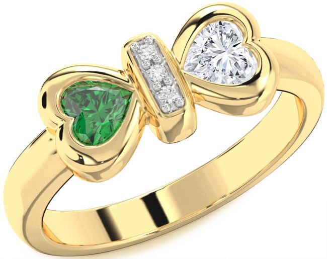 Diamond Gold Bow Two Heart Promise Ring