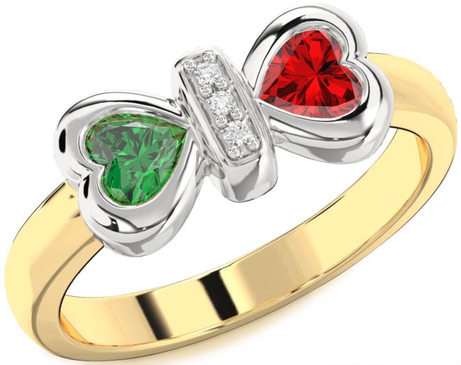 Diamond Gold Silver Bow Two Heart Promise Ring