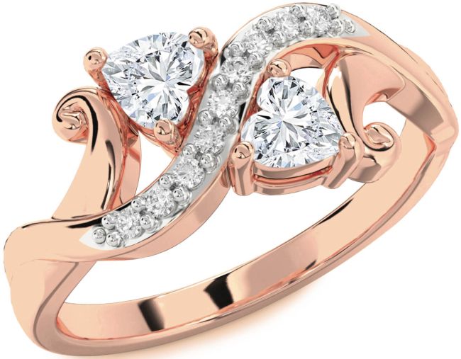 Diamond Rose Gold Two Heart Ring
