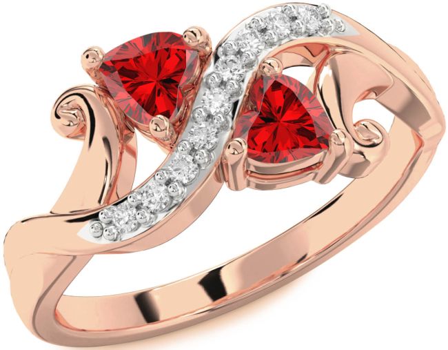 Diamond Ruby Rose Gold Two Heart Birthstone Ring