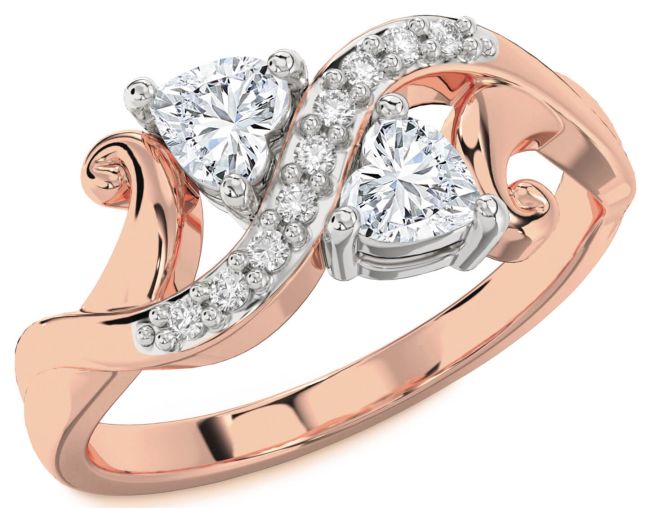 Diamond Platinum & Rose Gold Two Heart Ring