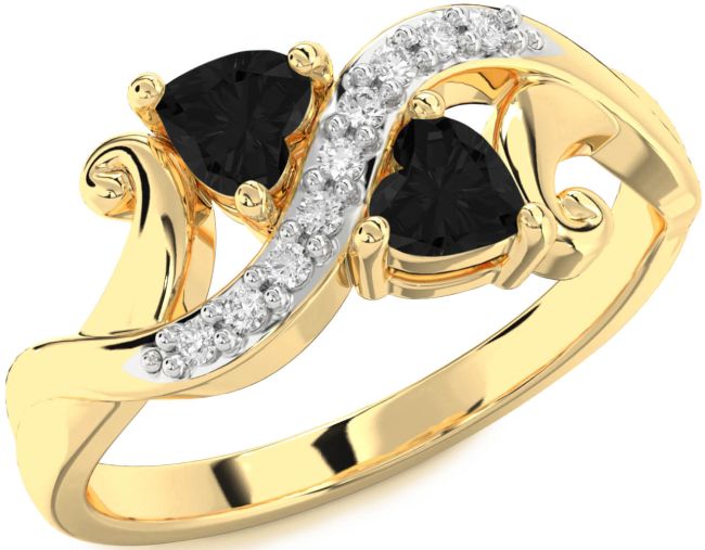 Black Diamond Gold Two Heart Ring