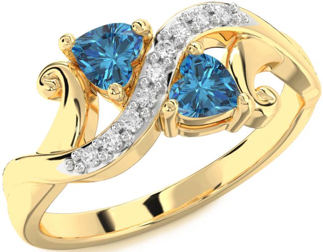 Blue Diamond Gold Two Heart Ring