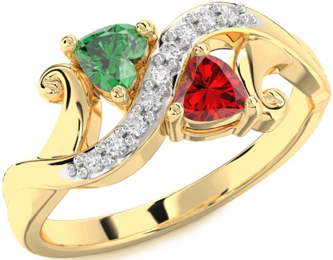 Diamond Gold Silver Two Heart Promise Ring