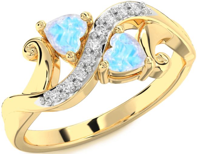 Diamond Moonstone Gold Two Heart Ring