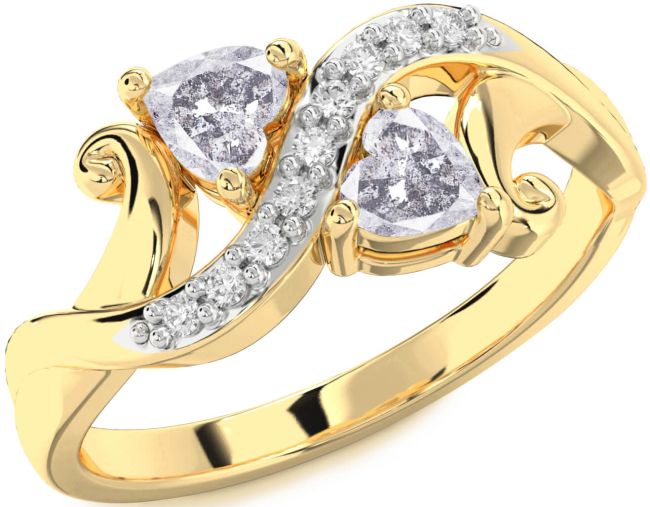 Salt & Pepper Diamond Gold Two Heart Ring
