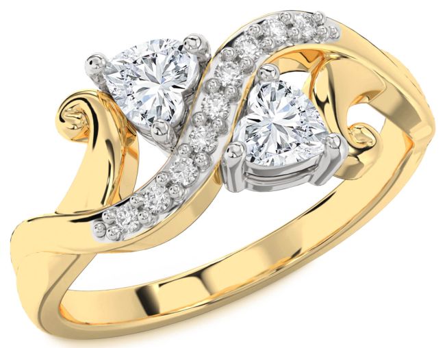 Diamond Gold Silver Two Heart Ring