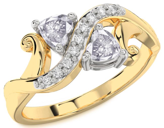 Salt & Pepper Diamond Gold Silver Two Heart Ring