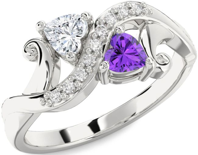 Diamond Silver Two Heart Promise Ring