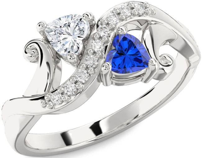 Diamond Silver Two Heart Promise Ring