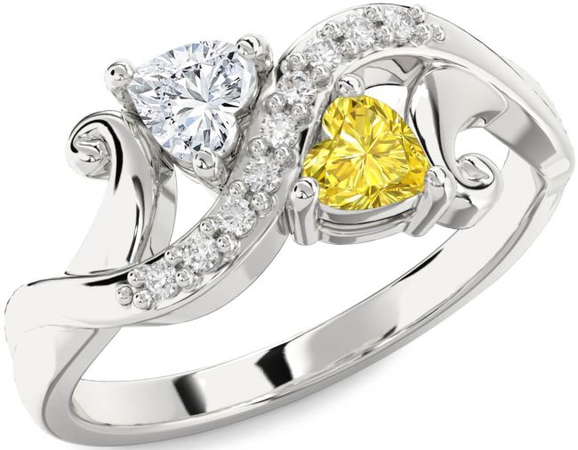 Diamond Silver Two Heart Promise Ring