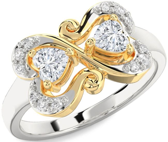 Diamond Silver & 10K gold Two Heart Ring
