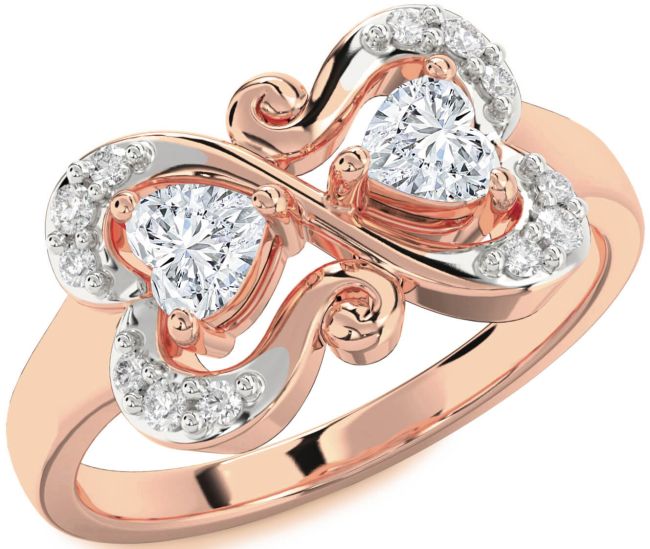 Diamond Rose Gold Two Heart Ring