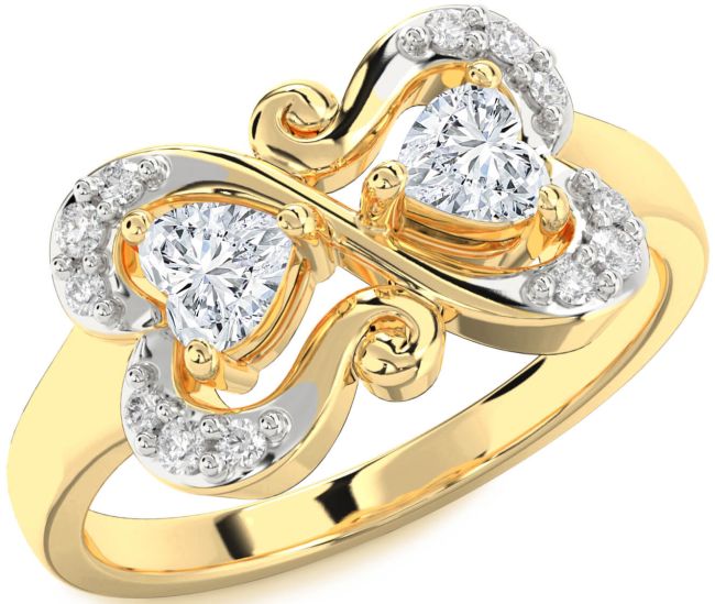 Diamond Gold Silver Two Heart Ring