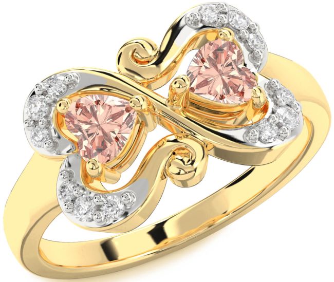 Diamond Morganite Gold Two Heart Ring