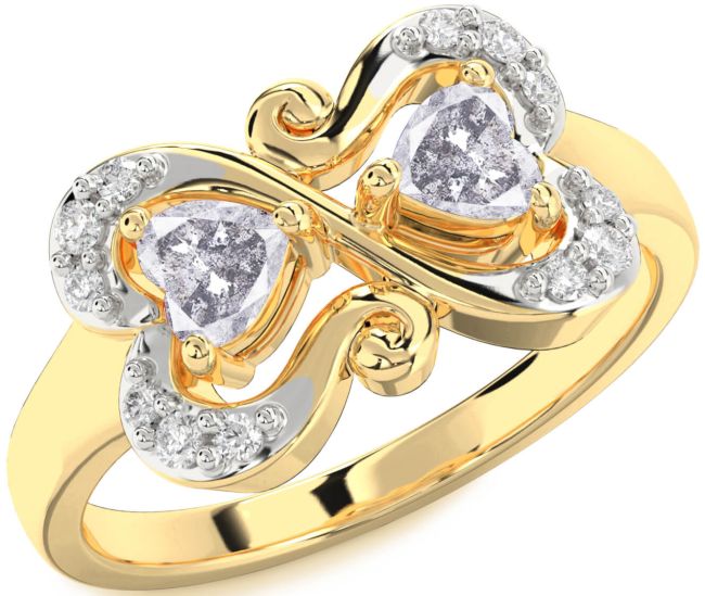 Salt & Pepper Diamond Gold Two Heart Ring