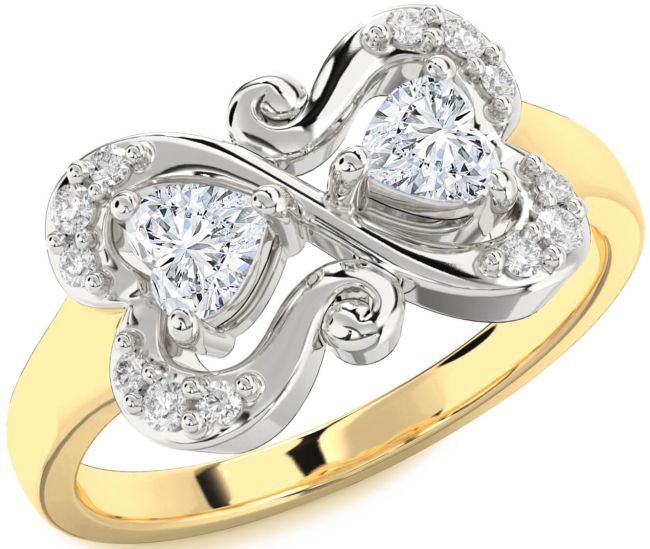 Diamond Platinum & Yellow Gold Two Heart Ring