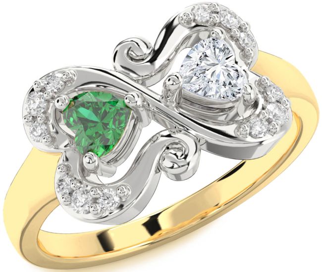 Diamond Gold Silver Two Heart Promise Ring
