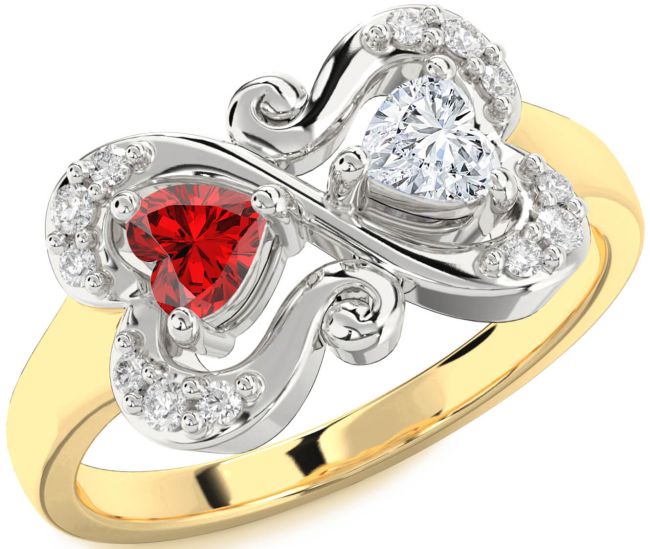 Diamond Gold Silver Two Heart Promise Ring