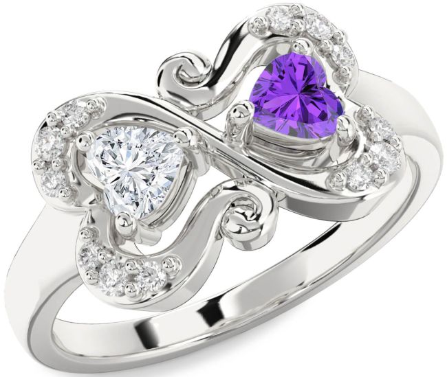 Diamond Silver Two Heart Promise Ring