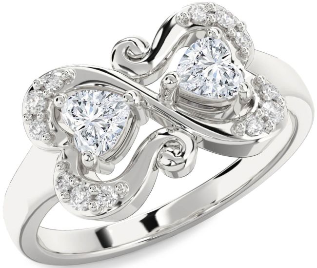 Diamond Platinum Two Heart Ring