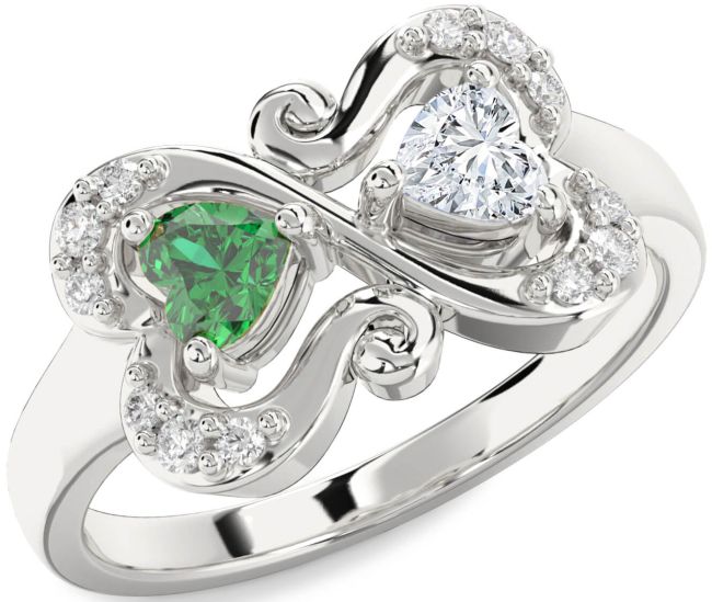 Diamond Silver Two Heart Promise Ring